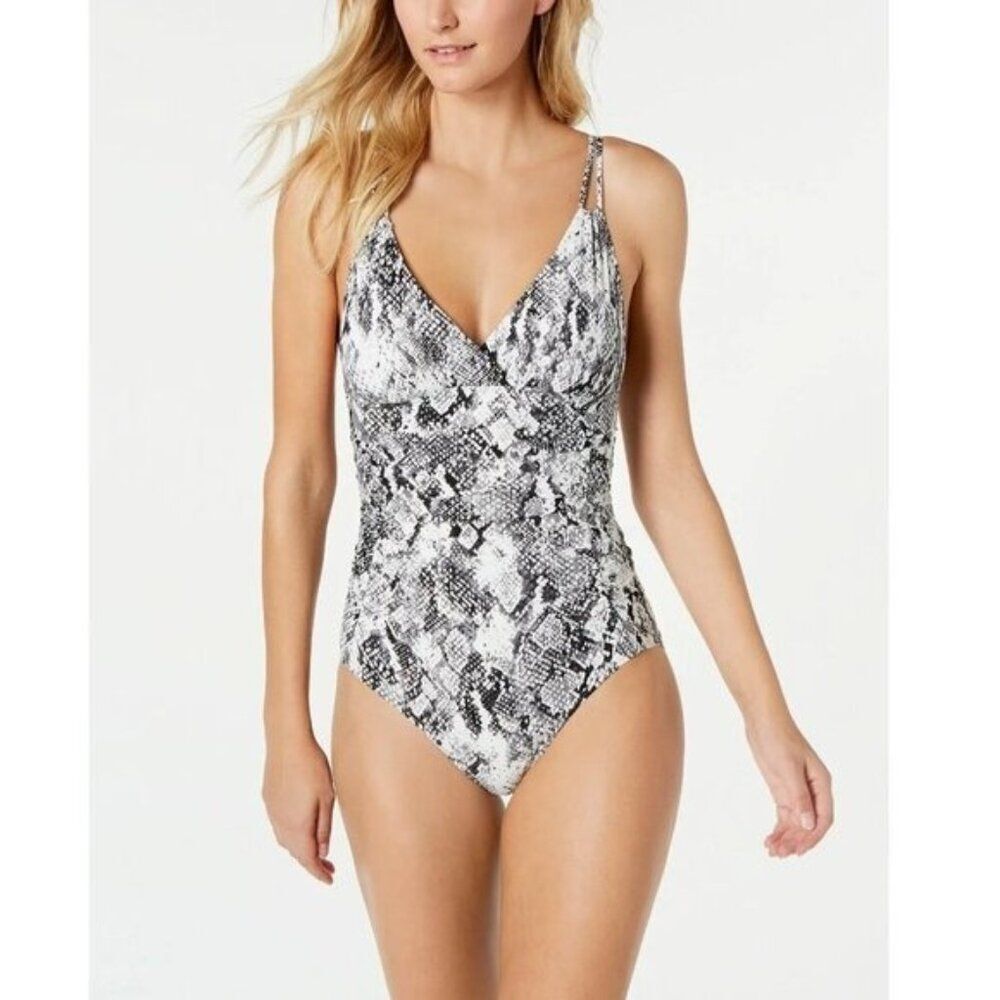 Calvin Klein Black and White Snakeskin One Piece Swimsuit